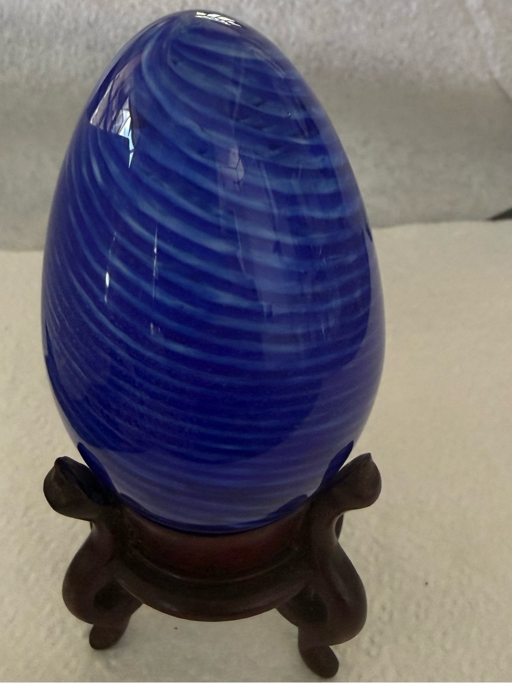 1989 Signed MSH Mt. Saint Helens Ash Blue Swirl Art Glass Egg Paperweight